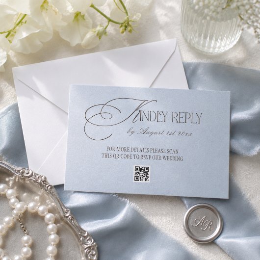 Cartons Réponse CODE QR de mariage luxe bleu marron