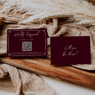 Cartons Réponse Code QR de mariage manuscrit Burgundy coloré