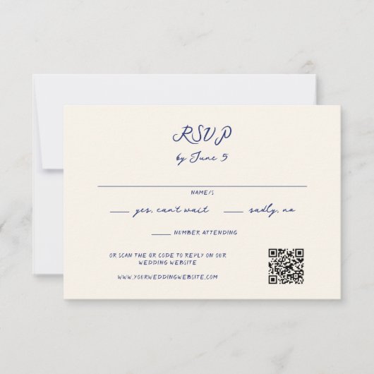 Cartons Réponse Code QR de mariage manuscrit fantaisiste bleu (Devant)