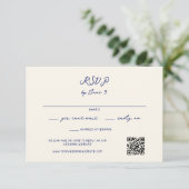 Cartons Réponse Code QR de mariage manuscrit fantaisiste bleu (Debout devant)