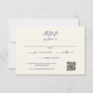 Cartons Réponse Code QR de mariage manuscrit fantaisiste bleu