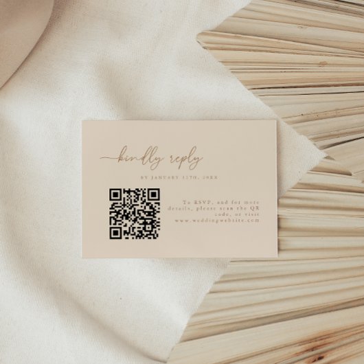 Cartons Réponse Code QR de mariage minimal beige