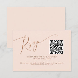 Cartons Réponse Code QR de mariage minimal rose poudré