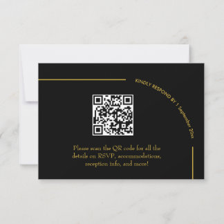 Cartons Réponse Code QR de mariage minimaliste élégant noir et or
