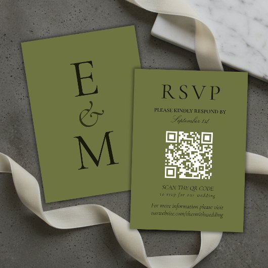 Cartons Réponse Code QR de mariage minimaliste vert sauge élégant