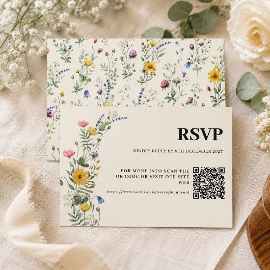 Cartons Réponse Code QR de mariage moderne boho Wildflower