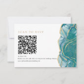 Cartons Réponse Code QR de mariage moderne en agate dorée turquois (Devant)