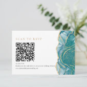 Cartons Réponse Code QR de mariage moderne en agate dorée turquois (Debout devant)