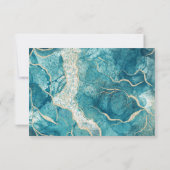 Cartons Réponse Code QR de mariage moderne en agate dorée turquois (Dos)