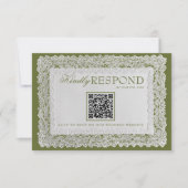 Cartons Réponse Code QR de mariage Olive Green Lace Doily Old Mone (Devant)