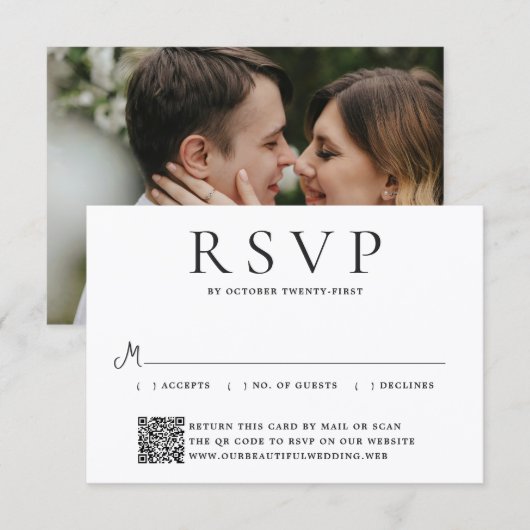 Cartons Réponse Code QR de mariage photo éditorial moderne (Devant / Derrière)
