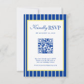 Cartons Réponse Code QR de mariage rayé bleu et jaune italien (Devant)
