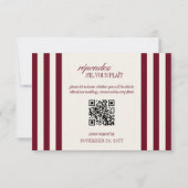 Cartons Réponse Code QR de mariage rayé prépa Bourgogne (Devant)
