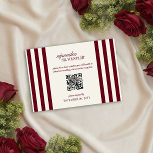 Cartons Réponse Code QR de mariage rayé prépa Bourgogne