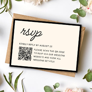 Cartons Réponse Code QR de mariage rétro noir et ivoire