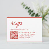 Cartons Réponse Code QR de mariage rétro rouge et blanc (Debout devant)