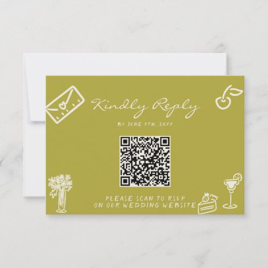 Cartons Réponse Code QR de mariage romantique vert dessiné à la ma (Devant)