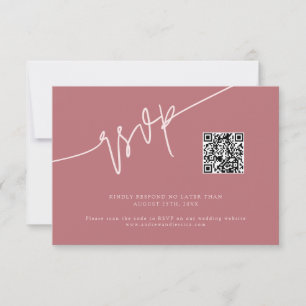 Cartons Réponse Code QR de mariage rose poudré écriture manuscrite