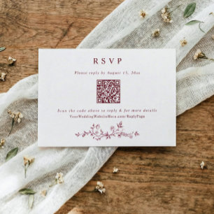 Cartons Réponse Code QR de mariage rouge burgundy victorien vintag