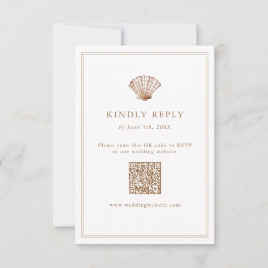 Cartons Réponse Code QR de mariage simple bronzé coquillage de pla (Devant)
