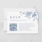 Cartons Réponse Code QR de mariage simple élégant bleu jardin fran (Devant)