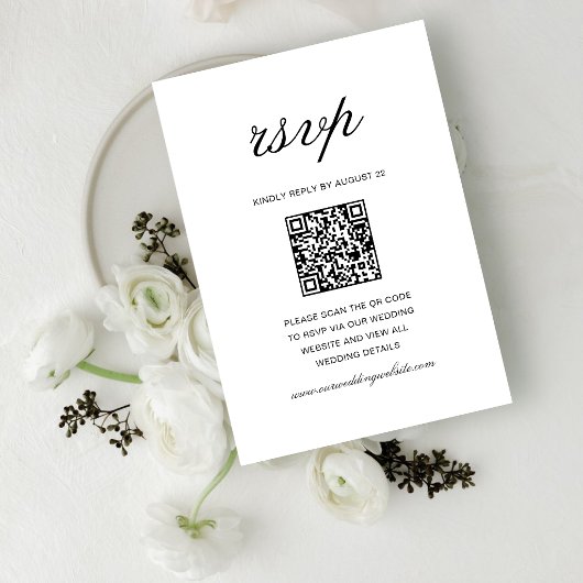 Cartons Réponse Code QR de mariage simple formel blanc et noir