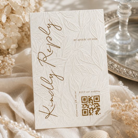 Cartons Réponse Code QR de mariage simple impression ivoire