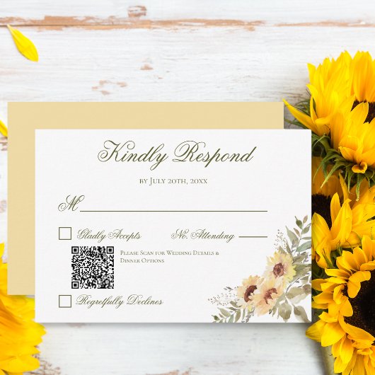 Cartons Réponse Code QR de mariage Soft Sunflowers