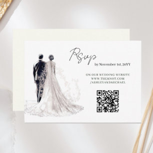 Cartons Réponse Code QR de mariage traditionnel écriture élégante