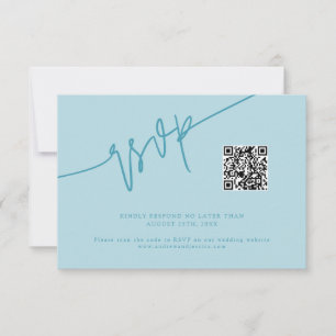 Cartons Réponse Code QR de mariage turquoise écriture manuscrite