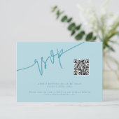 Cartons Réponse Code QR de mariage turquoise écriture manuscrite (Debout devant)