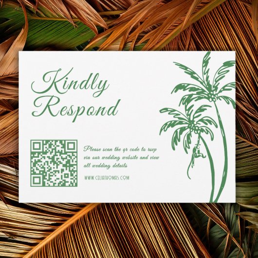 Cartons Réponse Code QR de mariage vert de plage rétro côtière tro