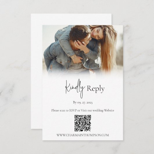 Cartons Réponse Code QR de photo de mariage simple (Devant / Derrière)