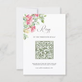 Cartons Réponse Code QR de Roses à l'aquarelle Rose Fardé Mariage (Devant)