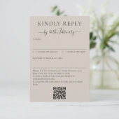 Cartons Réponse Code QR de signature beige doux de mariage Répondr (Debout devant)