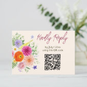 Cartons Réponse Code QR de site web de mariage avec fleurs de jard (Debout devant)