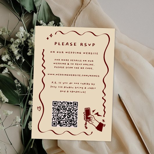 Cartons Réponse Code QR de site Web de mariage | Doodle Rétro Fant
