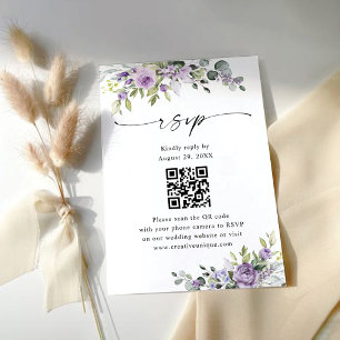 Cartons Réponse Code QR de site web de mariage floral violet éléga
