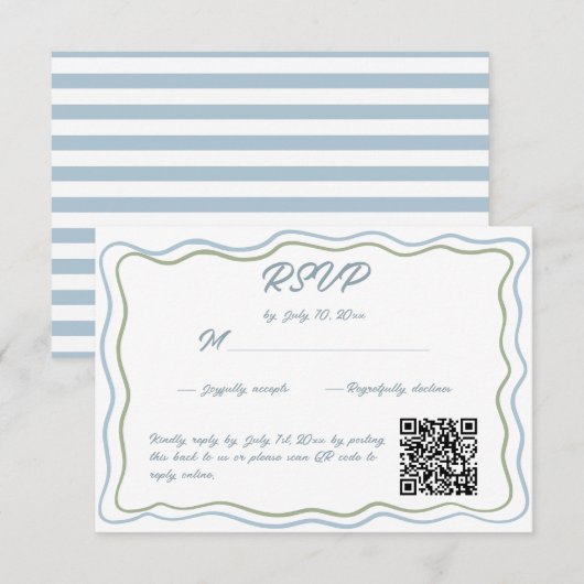 Cartons Réponse Code QR de site Web de mariage ondulé vert bleu de (Devant / Derrière)