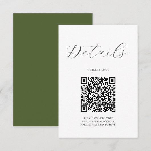 Cartons Réponse Code QR Détails de Mariage Vert mousse (Devant / Derrière)