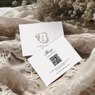 Cartons Réponse Code QR du blason de monogramme floral rose pâle é