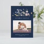 Cartons Réponse Code QR du Fleur sauvage de printemps de la marine (Debout devant)