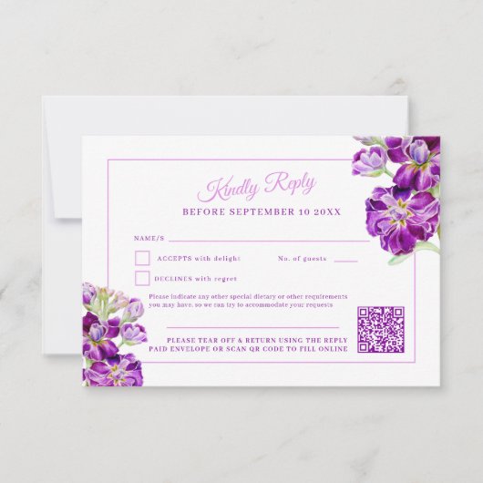 Cartons Réponse Code QR du mariage d'aquarelle stock violet (Devant)