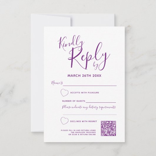Cartons Réponse Code QR du mariage d'art abstrait mauve (Dos)
