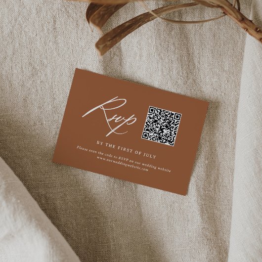 Cartons Réponse Code QR du Mariage de calligraphie orange brûlée m