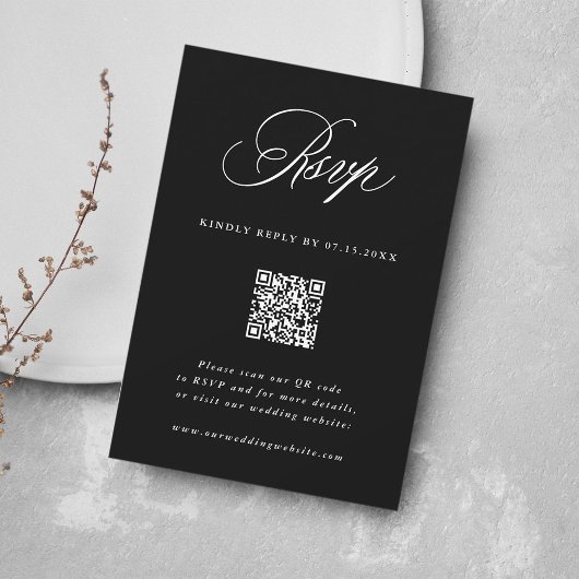 Cartons Réponse Code QR du Mariage de calligraphie romantique noir