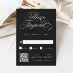 Cartons Réponse Code QR du Mariage de calligraphie romantique noir<br><div class="desc">Cette carte RSVP de mariage noir et blanc avec des calligraphies tourbillonnant élégantes et romantiques avec un code QR. Pour une personnalisation plus avancée de cette conception,  cliquez sur le BOUTON OUTIL DESIGN BLEU ci-dessus !</div>