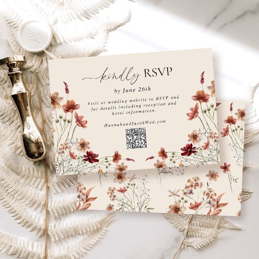 Cartons Réponse Code QR du Mariage Fleur sauvage Boho