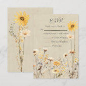 Cartons Réponse Code QR du Mariage Fleur sauvage jaune (Devant / Derrière)