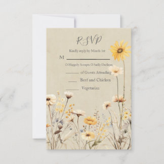 Cartons Réponse Code QR du Mariage Fleur sauvage jaune
